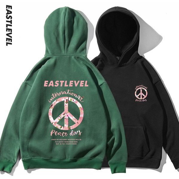 

eastlevel высокое качество хип-хоп с капюшоном мирный день печатных мужская мода толстовки повседневная кофты пуловер уличная топы, Black