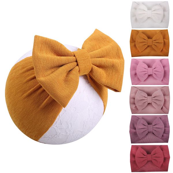 

cute baby girl headband big bows wide hair band headbands for girls soft solid kids infant toddler turban hair accessories, Slivery;white