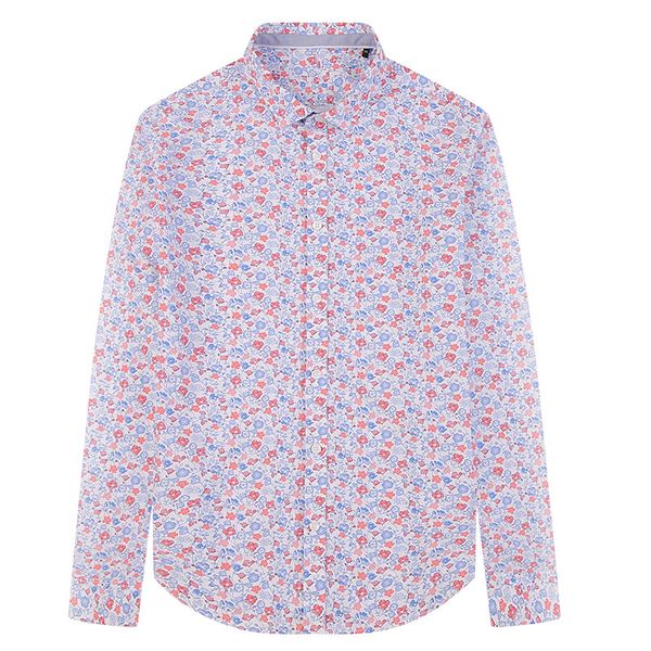 

men's printed long sleeve casual shirt 100% cotton male social shirt, White;black