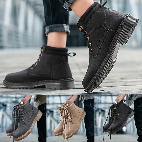 

retro men outdoor mountaineering lace-up shoes boots tooling shoes, Black