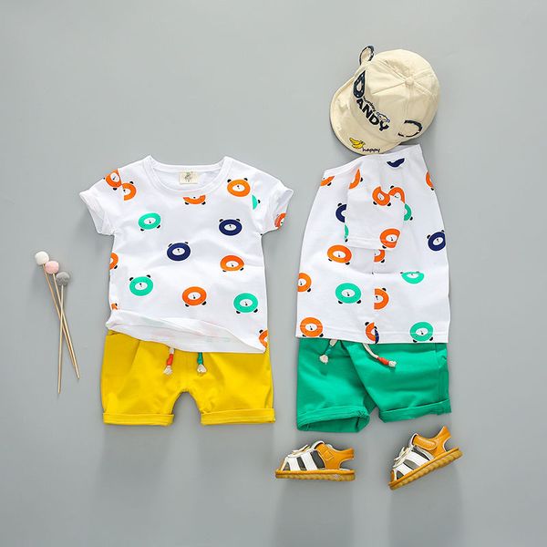 

baby boy cotton clothes summer children cartoon printed t shirts lattice shorts 2pcs/sets infant kids fashion toddler tracksuits, White