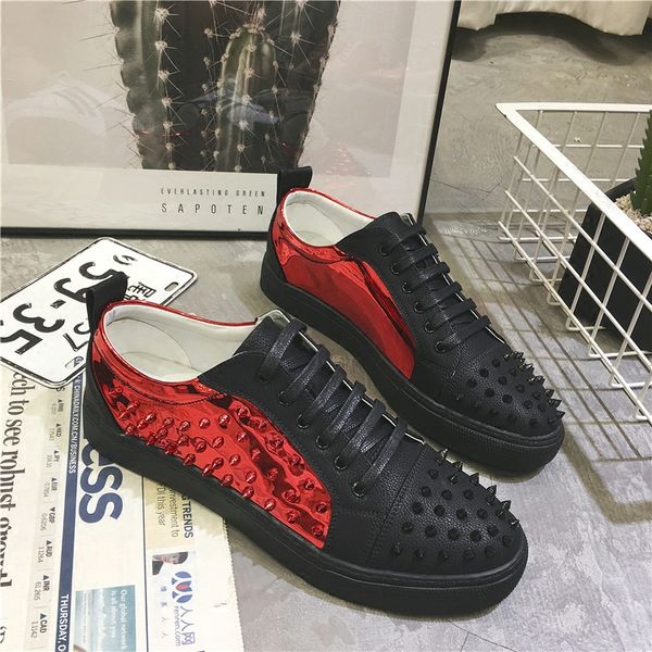 

olome casual shoes 2019 new wild tie rivets flat bottom shoes autumn and winter single personality tide, Black