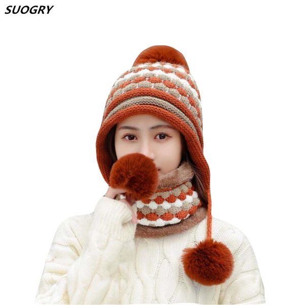 

autumn and winter warm earmuffs women's fashion wild knitted beanie cap scarf hat set three hair balls cute student cover cap, Blue;gray