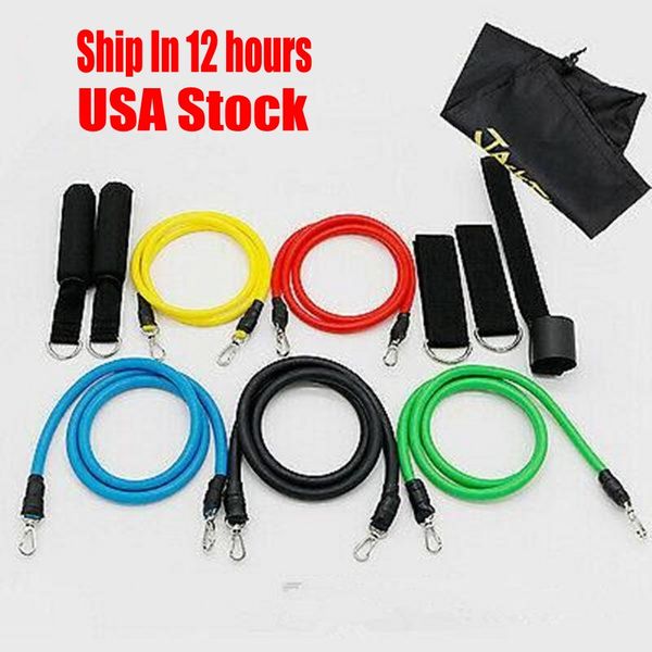 

new us stock 11pcs/set pull rope fitness exercises resistance bands latex tubes pedal excerciser body training workout elastic yoga band