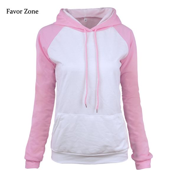 

casual sweatshirt hoodies women patchwork color slim pullover autumn winter long sleeve broadcloth hooded tracksuit clothes, Black