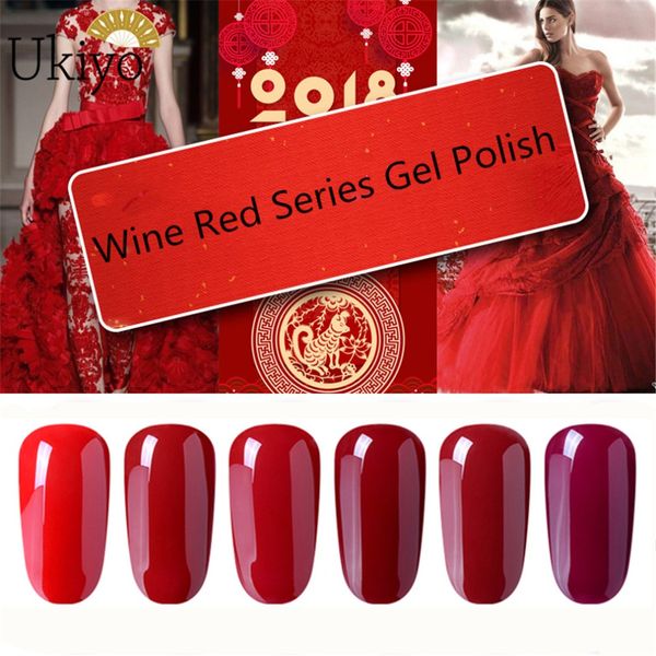 

ukiyo 8ml wine red series uv soak off gel nail polish gel lak lucky primer hybrid semi permanent gel varnish, Red;pink