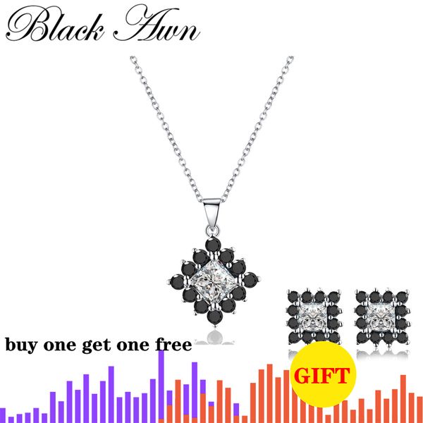 

black awn] genuine 925 sterling silver necklace for women square black spinel necklaces pendants sterling silver jewelry p004