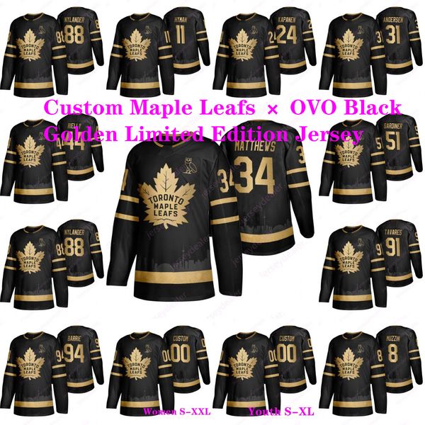 

34 Matthews Frederik Maple Leafs X OVO Golden Limited Edition Jersey 91 Tavares Toronto 8 Jake Muzzin 11 Zach Hyman Kasperi Kapanen Jerseys