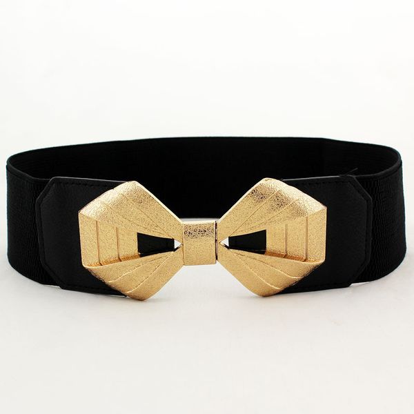 

fashion bowknot belts leather elastic waist band alloy vintage female beltwomen wide elastic belt apparel accessories waistband, Black;brown