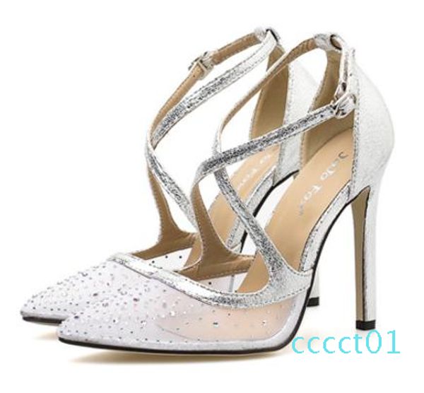 

luxury bridal wedding shoes meshy rhinestone pointed pumps fashion luxury designer women shoes nude silver size 35 to 40, Black
