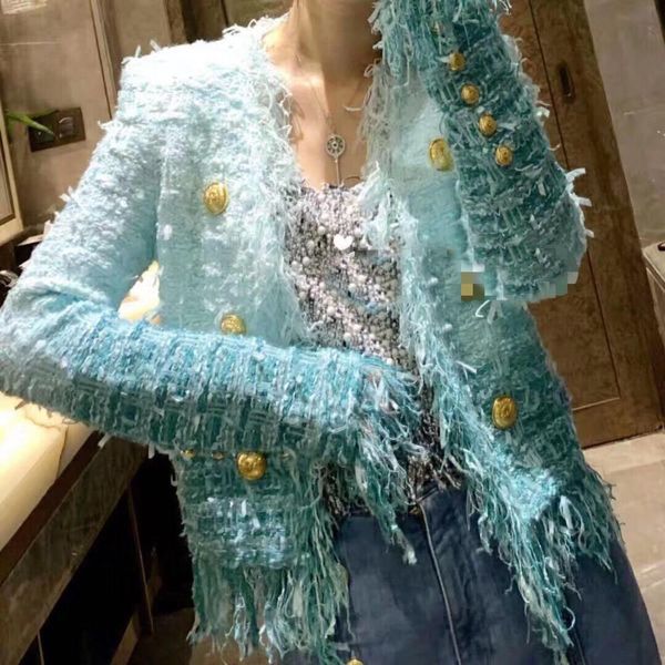 

2019 summer new women tassel tweed jacket coat gdnz 6.08, Black;brown