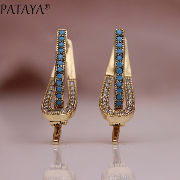 

pataya new unique long earring 585 rose gold blue gold star stone dangle earrings women wedding party hollow jewelry girl gift, Silver