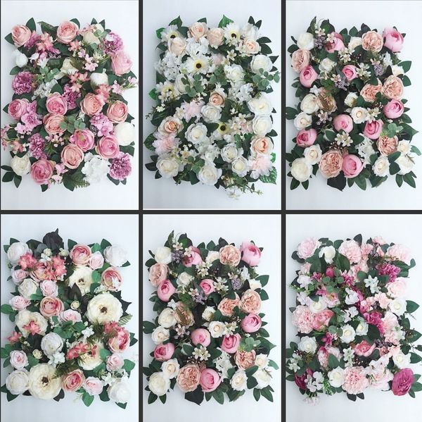 60x40cm artificiais Painéis flor de seda, rosas, peônias, hortênsia pano de fundo floral para a festa de casamento decoração de parede flor