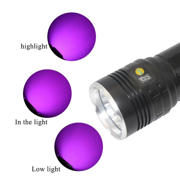 

2020 new usb charging purple light t6 led flashlight torch 18leds uv light 18650 rechargeable bright light torch