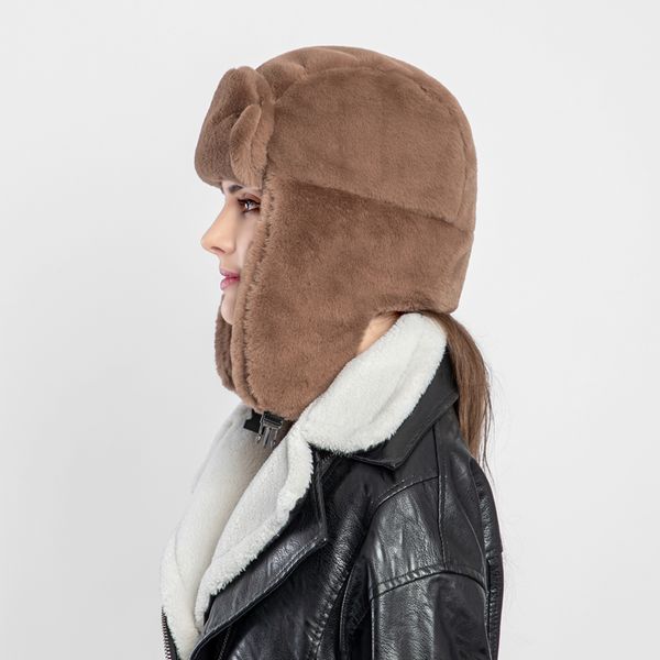 

ladies winter faux fur lei feng hat plus velvet warm earmuffs ski cap outdoor riding windproof cap lei feng, Blue;gray