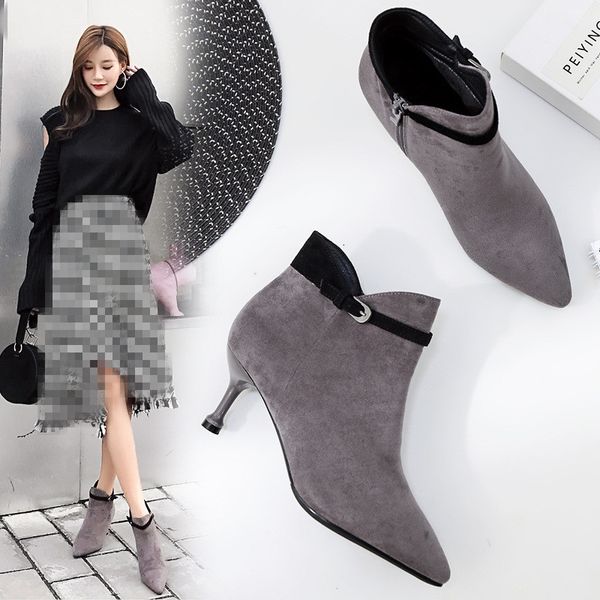 

pointy boot rock shoes woman lady boots zipper boots-women winter footwear ankle booties women pointe martins ladies rubber, Black