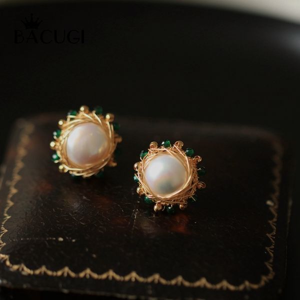 

natural fresh water baroque pearl stud women's earrings wedding earrings luxury handmade fine jewelry, Golden;silver