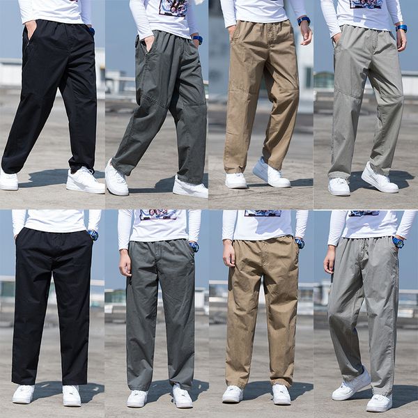 

men clothing pants khaki elastic pants style tactical loose cargo trousers men safari thin trousers summer 6xl sslxu, Black