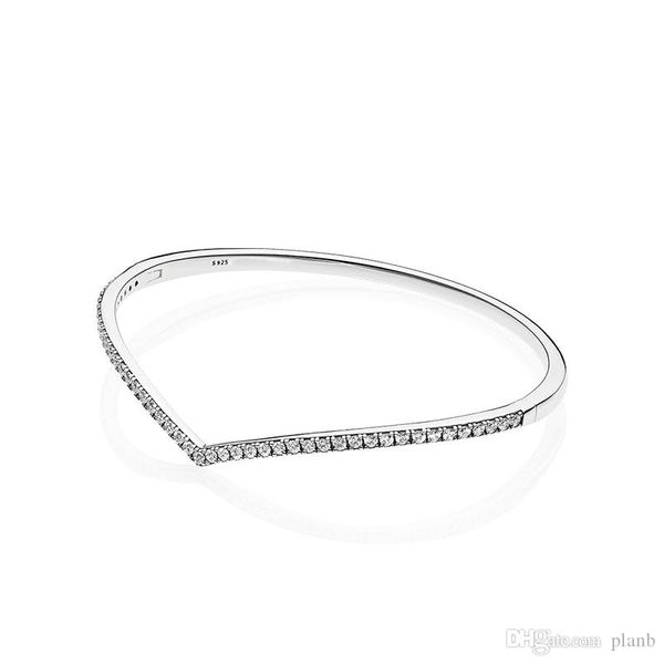 

new игристые wishbone браслет 925 серебряный браслет первоначально коробка для pandora cz алмазный женщин девочек браслет наборы, Black
