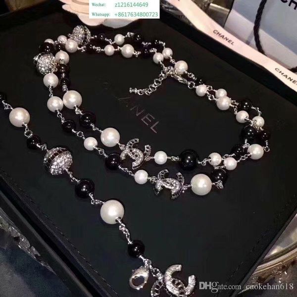 

De igner luxury diamond long necklace high end pearl necklace women imported cry tal necklace 18k gold brooch jewelry