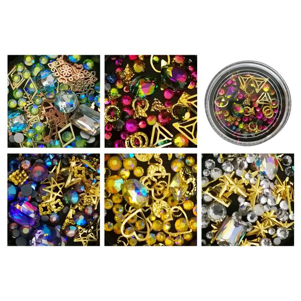 

beauty7 1pcs 3d rhinestones diverse diy gems charming nail art decoration jewelry gel glitter nail art decoration stickers, Black