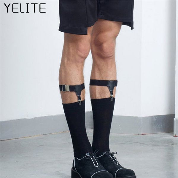

yelite 2pcs tide men women anti-wrinkle anti-skid hoist clip garter with calf ring socks clip double garter socks buckle, Black;white