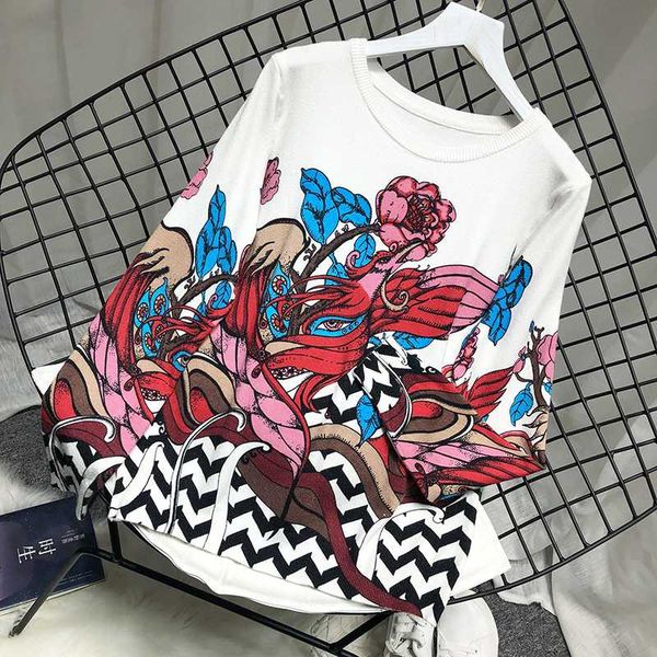 

flower print women's sweaters femme sweater spring wear, White;black