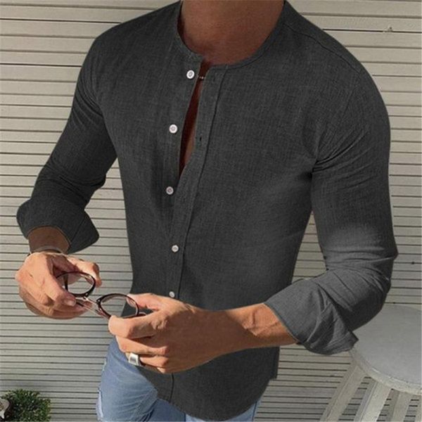 

2020 men's shirts cotton linen linen button collar casual shirts, men's formal shirts, White;black