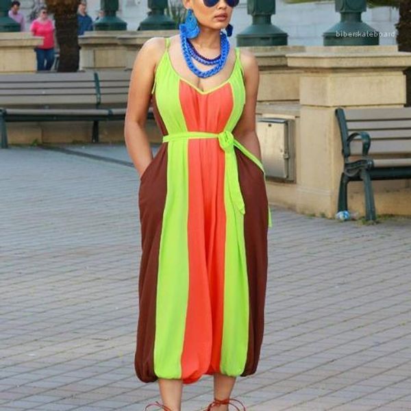 

contrast color striped rompers loose casual female clothing summer fashion spaghetti strap designer womens jumpsuit womens, Black;white