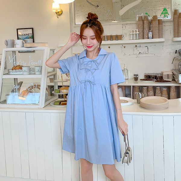 

лето сыпучие материнство уход платье воротник отложной бюст шнуровкой грудное одежда синий послеродовая женщина лактация платье, White