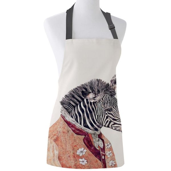 

kitchen apron cartoon artwork mr. zebra adjustable bbq bib canvas aprons for women cooking baking restaurant kids apron pinafore