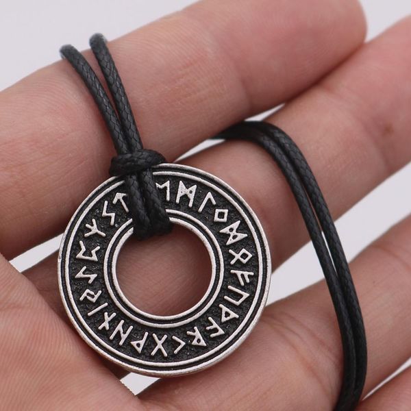 

elder futhark runes jewelry runic circle pendant viking necklace norse amulet talisman, Silver