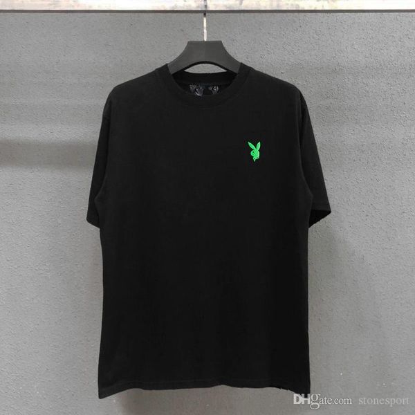 

2020 new vlonee rabbit head print round neck cotton t-shirt men and women short sleeve tee s-xl, Black;brown