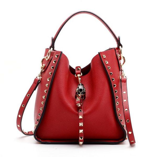 

est brand ladies leather rivet handbags leopard head shoulder messenger bag high terminal mother bag bucket bag ing