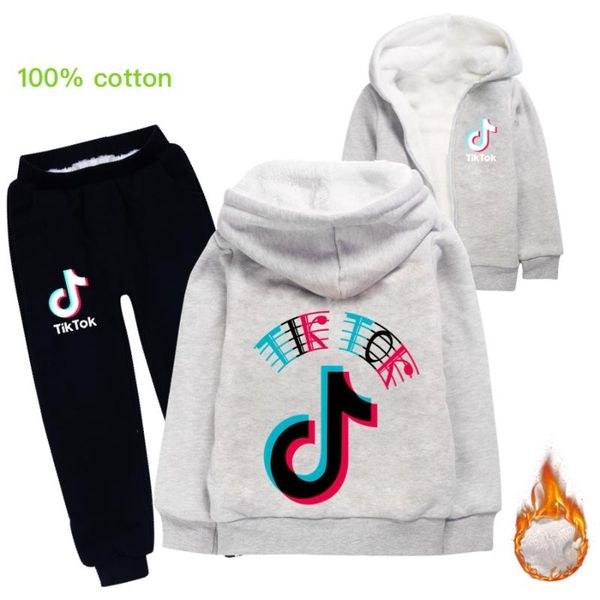 

winter style tiktoked children's sets long sleeve toddler boy thick velvet kids clothes 8 to 12 little girls clothing set, White