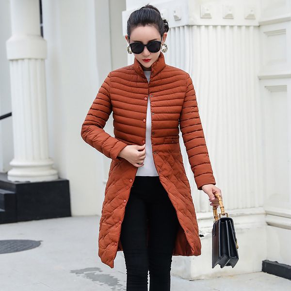 

light and thin down jacket women's mid-length new slim size light coat, Black