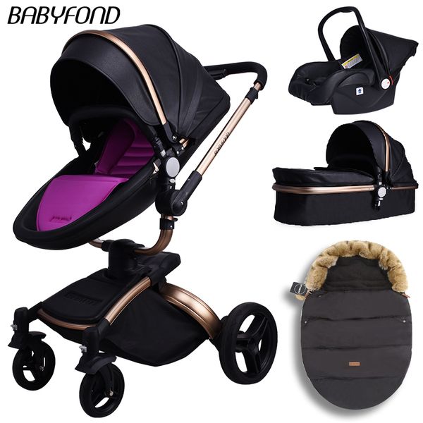 

babyfond pu leather stroller 3-in-1 aluminum frame lightweight baby waterproof cart