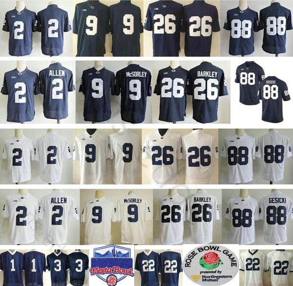 

ncaa penn state nittany lions college #26 saquon barkley 9 trace mcsorley 88 mike gesicki 2 marcus allen paterno сшитые футбольные майки, Black