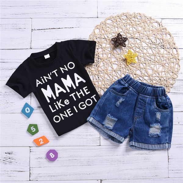 

baby boy clothes outfits kids clothes casual short sleeve letter t-shirt+denim hole shorts 2 pcs set kids designer clothes boys dhl jy358, White