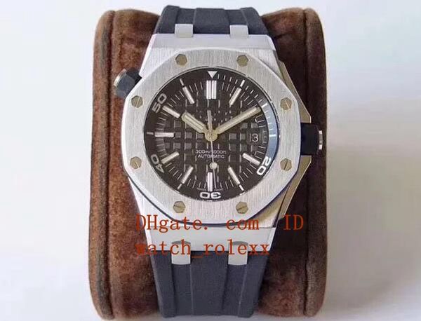 

eta 42mm mens cal.3120 date watch men royal black dial 15710 rubber waterproof diver miyota offshore diver sport wristwatches, Slivery;brown