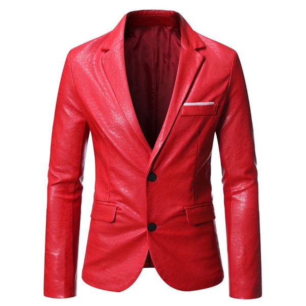 

mjartoria 2020 new blazer men's pu suits slim casual coat 2-button suit long sleeve wild blazer, White;black