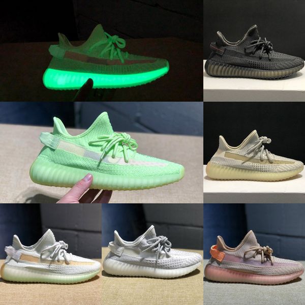 

New women men hoe kanye we t v2 neaker glow in the dark running hoe tatic reflective clay black white yellow pink