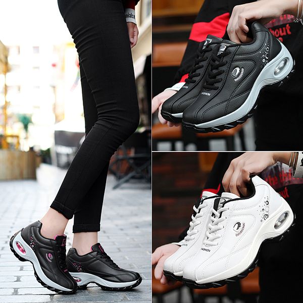 

sycatree new running shoes for women air cushion fashionable women's leather sport shoes height increasing jogging