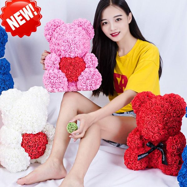 

red rose bear 40cm teddy bear artificial foam flowers gift box for valentine's day gift wedding decoration dropshipping