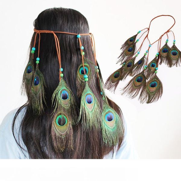 

bohemian feather headband festival hippie girls fashion boho colorful hair band accessories for women styling peacock headdress adjustable, Silver