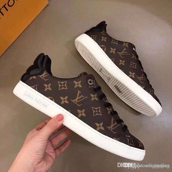 

designer louis vuitton men monogram casual shoes sport sneaker lv mens casual leather shoes walking trainer shoes gift box, Black