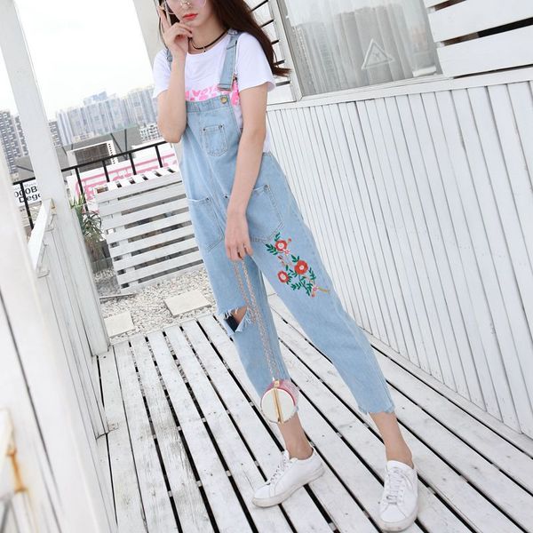 

fashion rompers womens jumpsuit nice casual denim overalls women ankle - length pants one piece outfit, Black;white