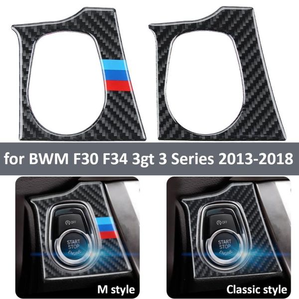 

car engine start sbutton switch cover ignition key ring sticker carbon fiber trim for bwm f30 f34 new 3gt 3 series 2013-2017