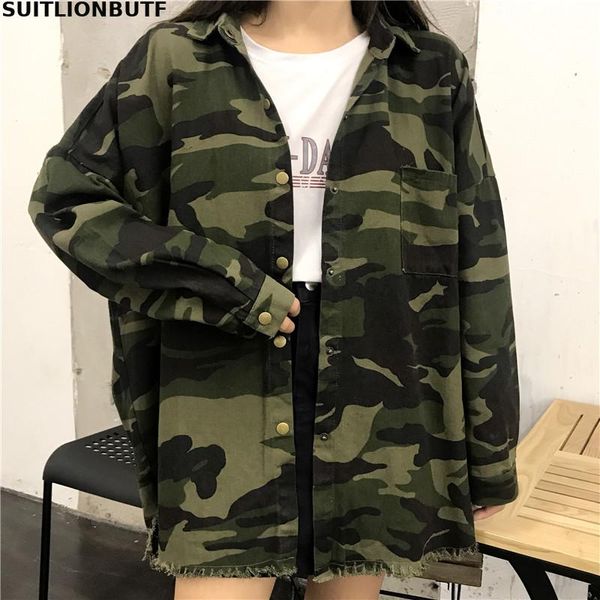 

suitlionbutf 2020 spring blouse women camouflage denim blusas mujer long sleeve de moda vintage loose blouse vadim korean, White