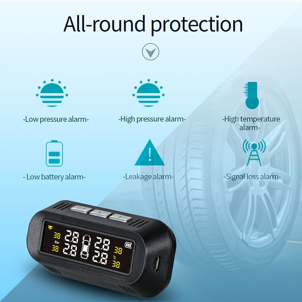

solar power car tpms wireless tire pressure monitor system lcd 4 internal sensor for tire repair tools auto car repair tool